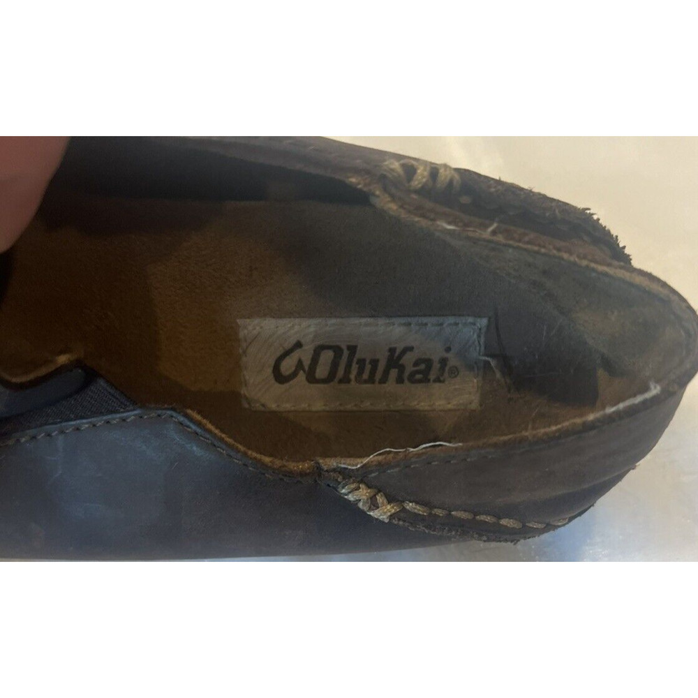 OLUKAI Mens Moloa Shoes 8.5 Slip On Loafers Leather Dark Wood Comfort Casual - Picture 7 of 10